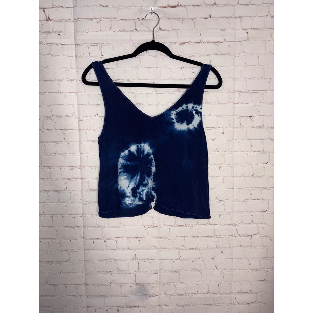Wilfred Free Aritzia Tie Dye Indigo Crop Top Split Back Tank XXS Blue White